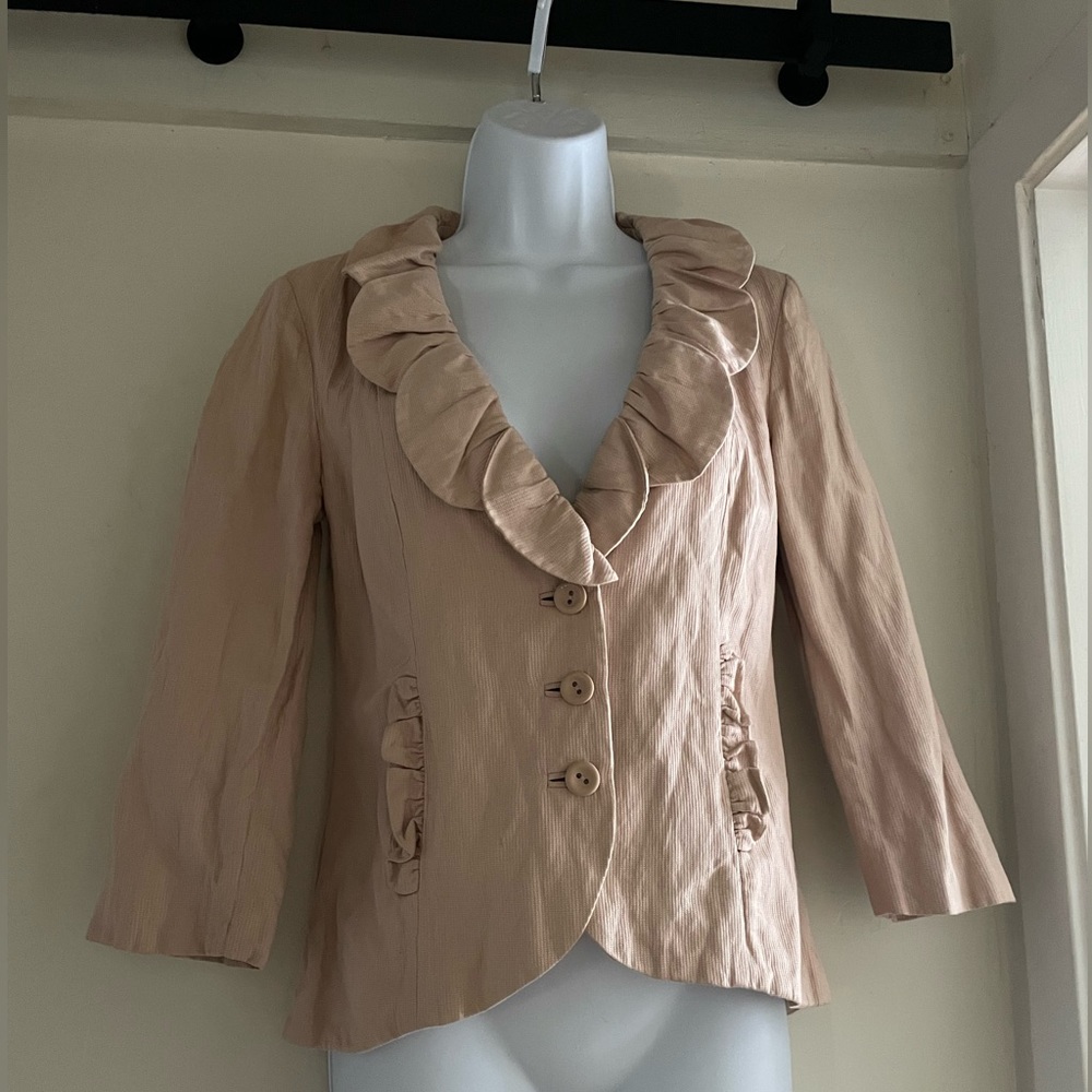 Cabi Dusty Pink Ruffled Detail Jacket